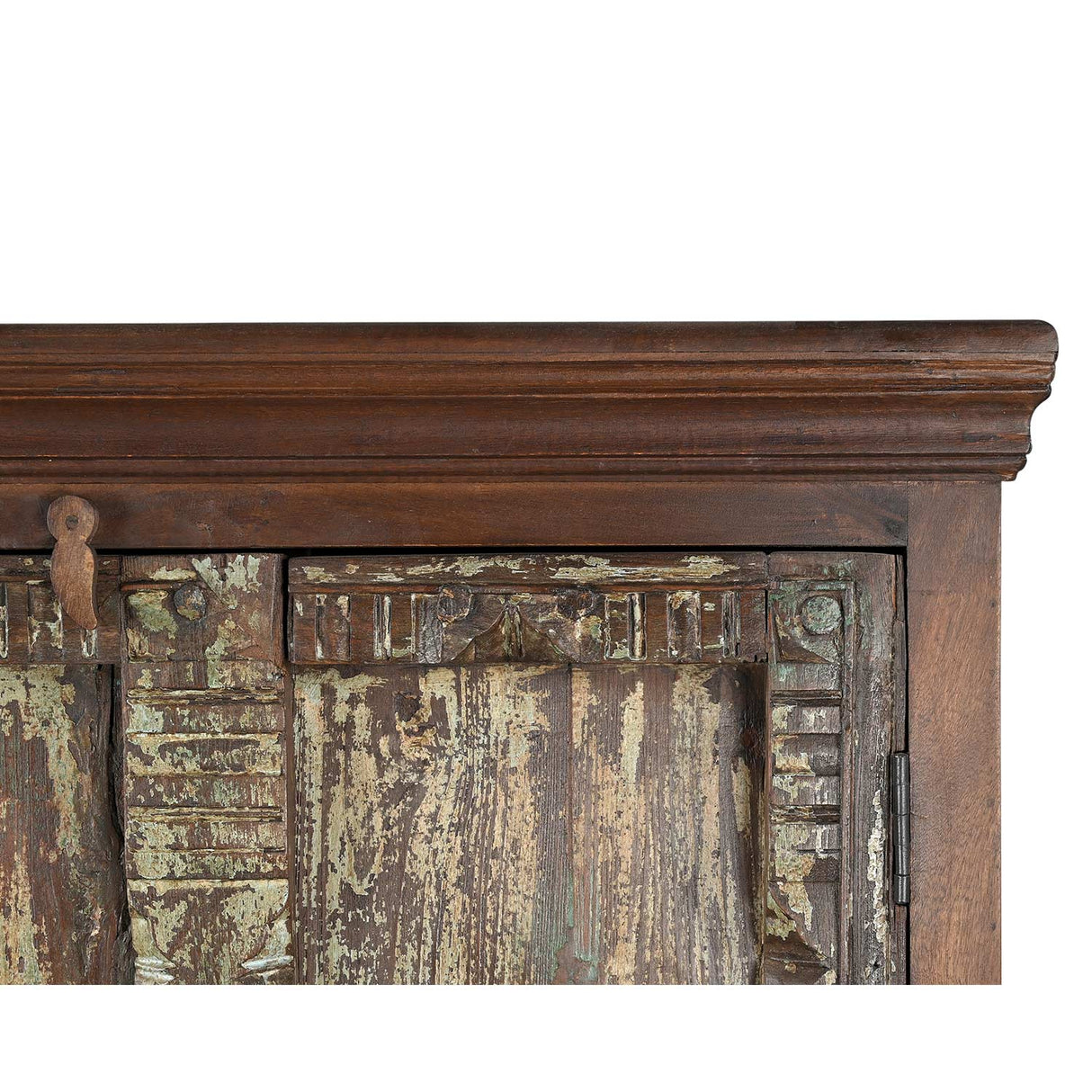 Distressed Blue Teak Wood Antique Door Repurposed 67 in. Tall Bedroom Armoire