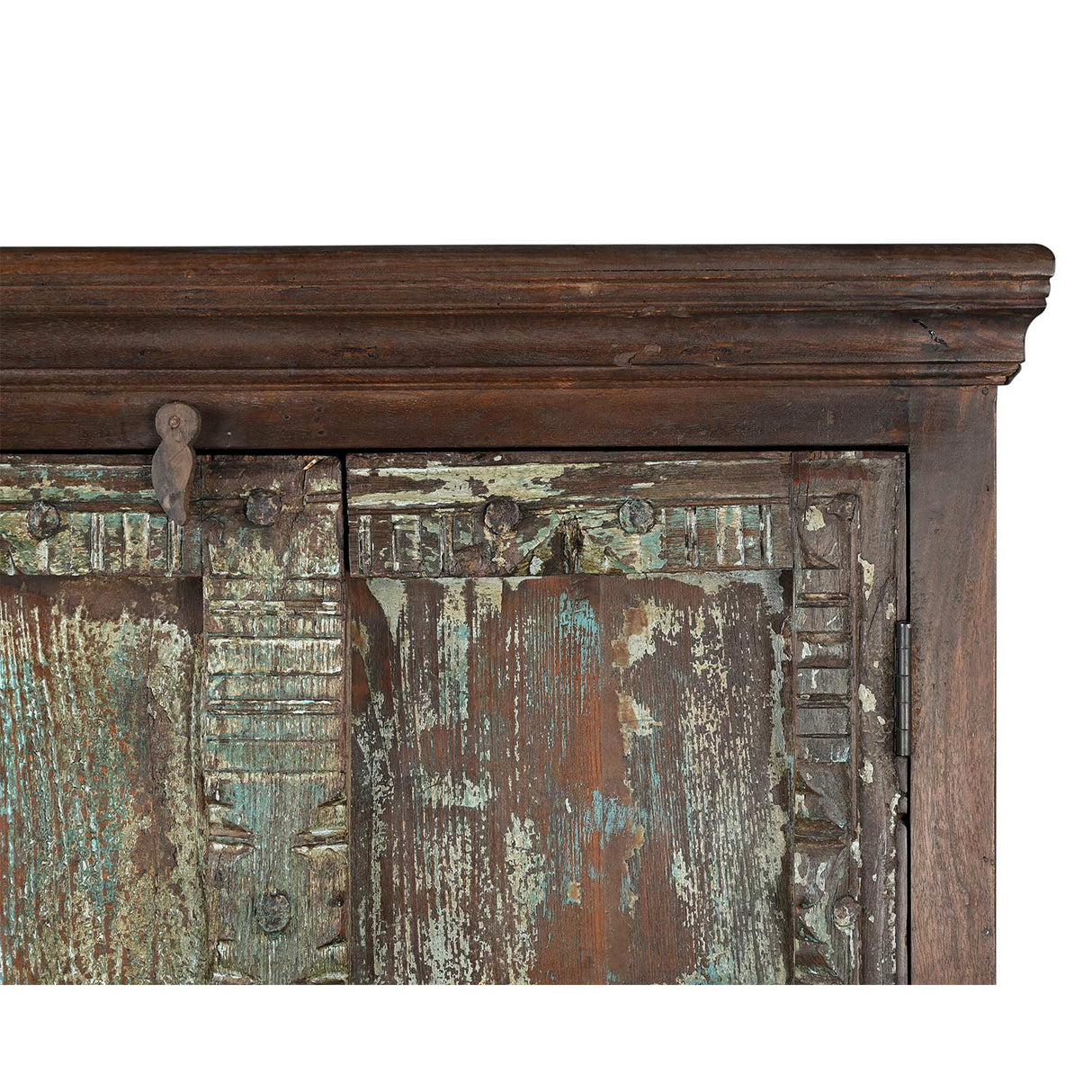 Distressed Blue Teak Wood Antique Door Repurposed 67 in. Tall Bedroom Armoire