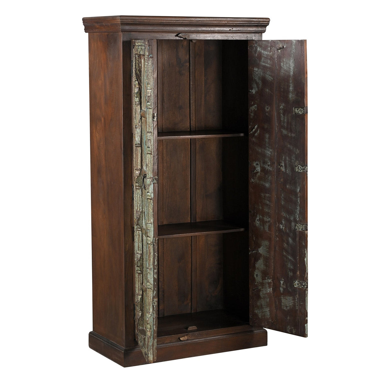 Distressed Blue Teak Wood Antique Door Repurposed 67 in. Tall Bedroom Armoire