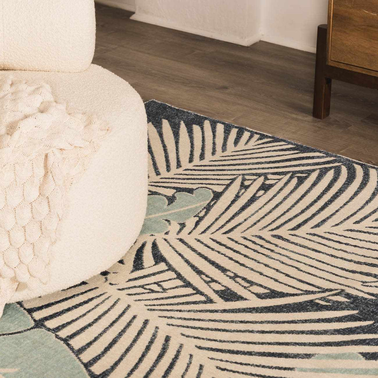 Thebarton Coastal Blue Palm Area Rug