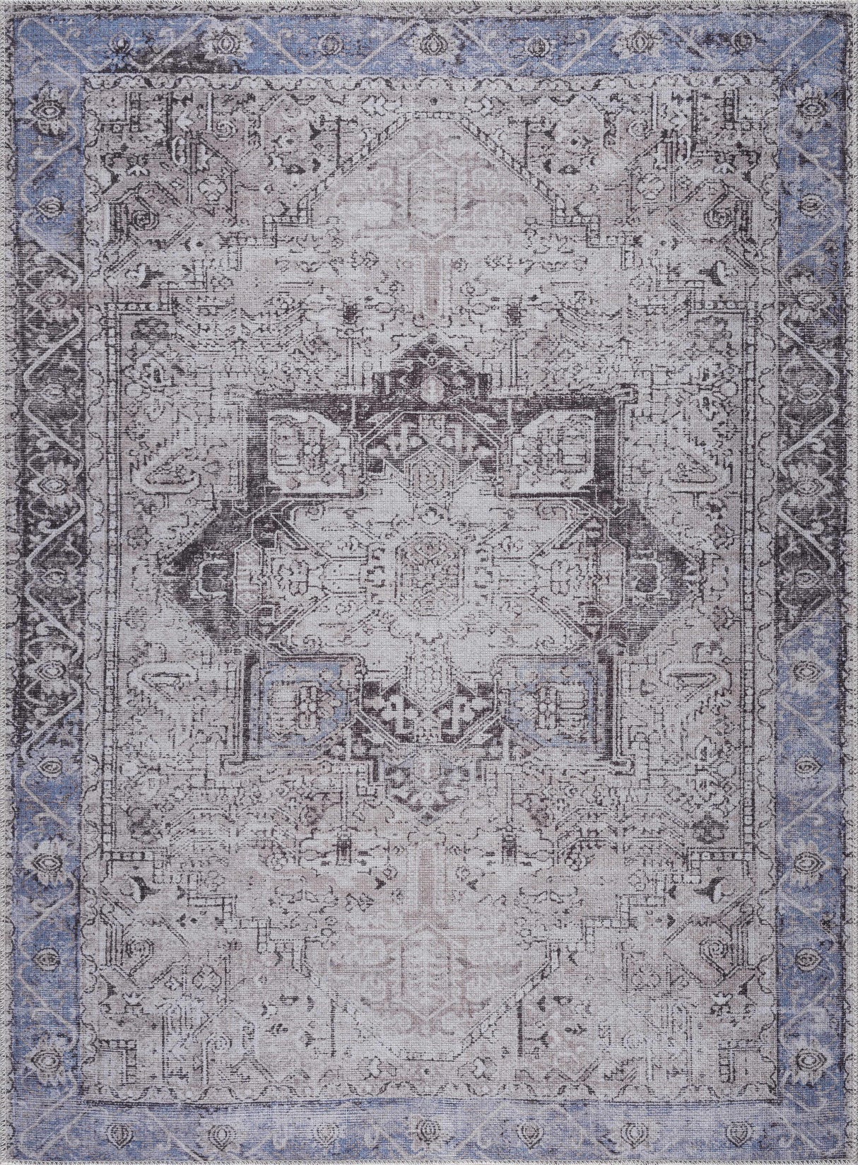 Rosman Blue&Beige - Promo Washable Area Rug - Clearance