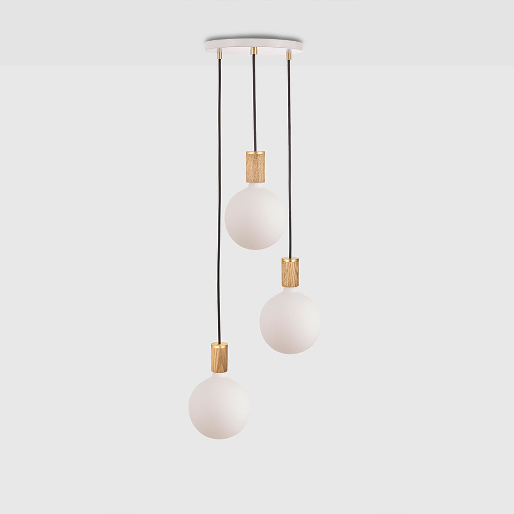 Triple Pendant in Oak + Sphere IV - White Canopy