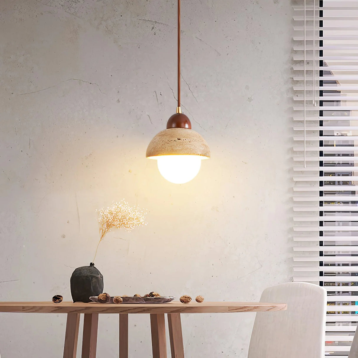 Travertine Glass Semicircle Pendant Light