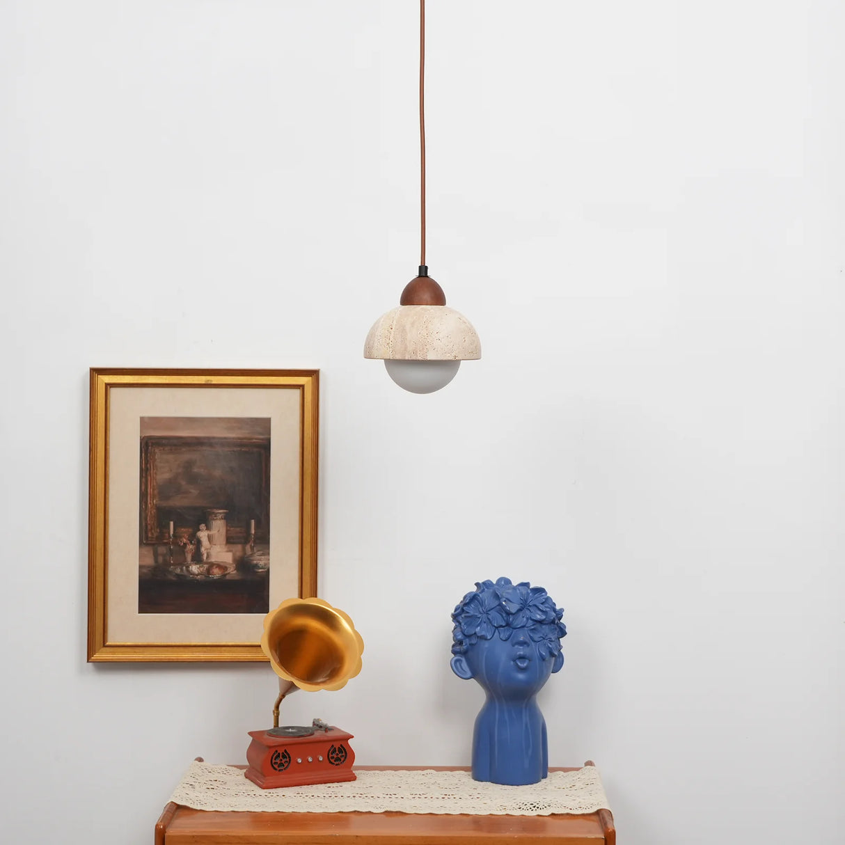 Travertine Glass Semicircle Pendant Light