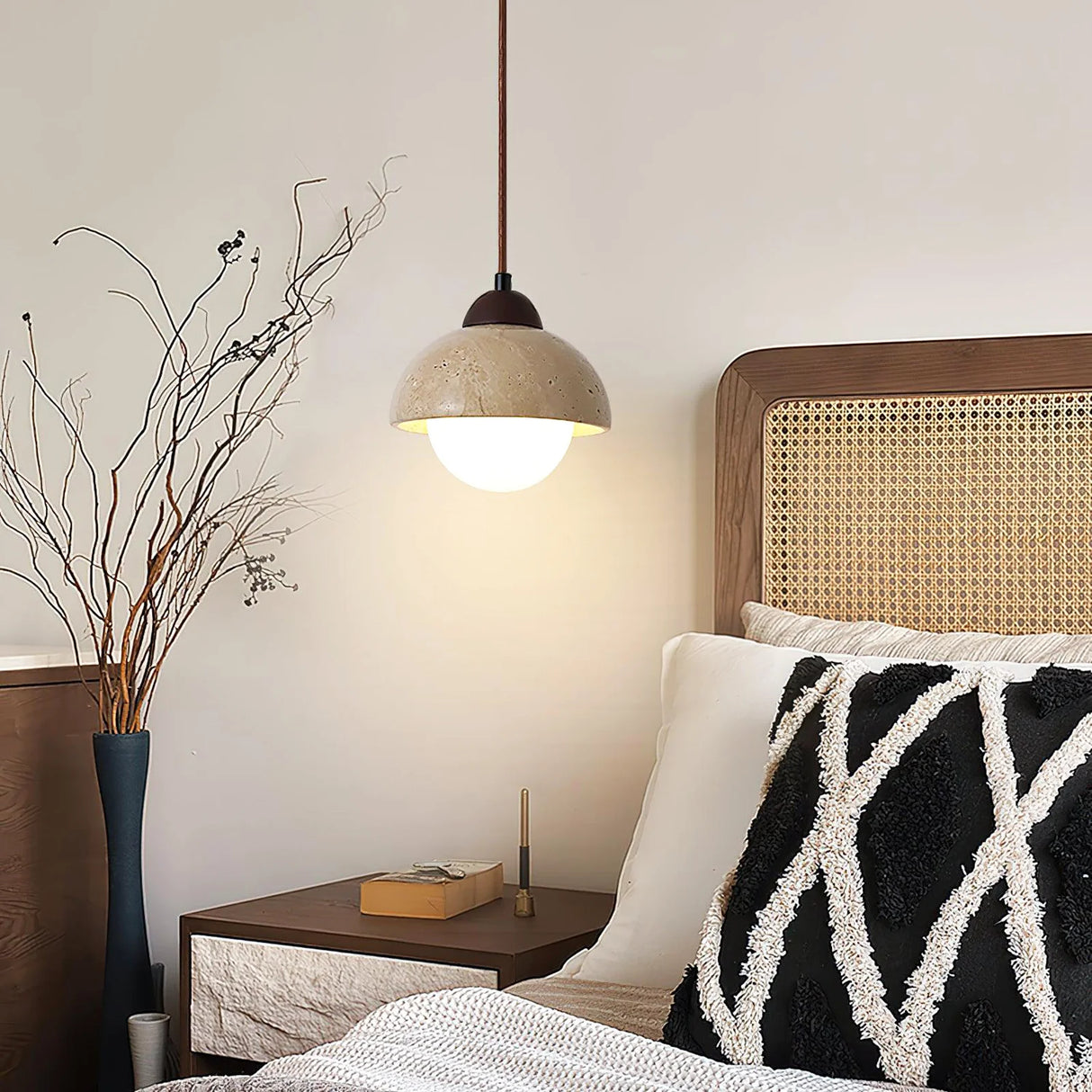 Travertine Glass Semicircle Pendant Light