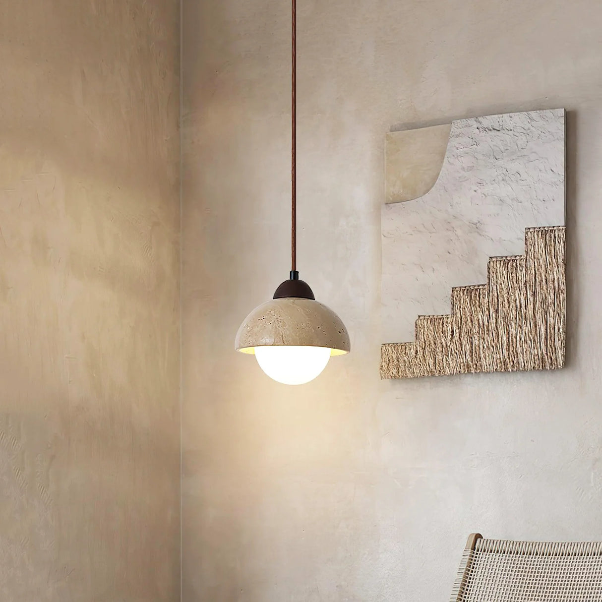 Travertine Glass Semicircle Pendant Light