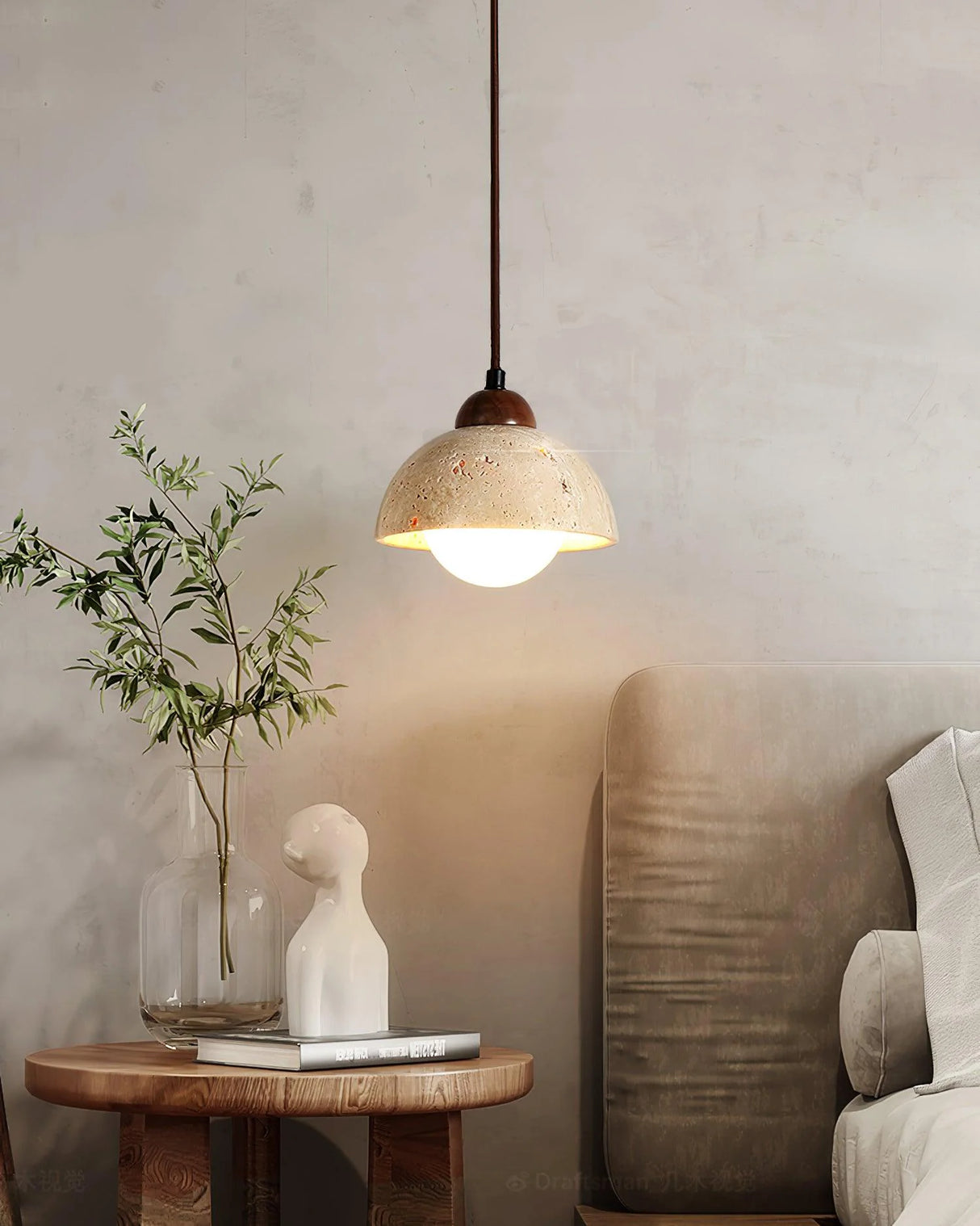 Travertine Glass Semicircle Pendant Light