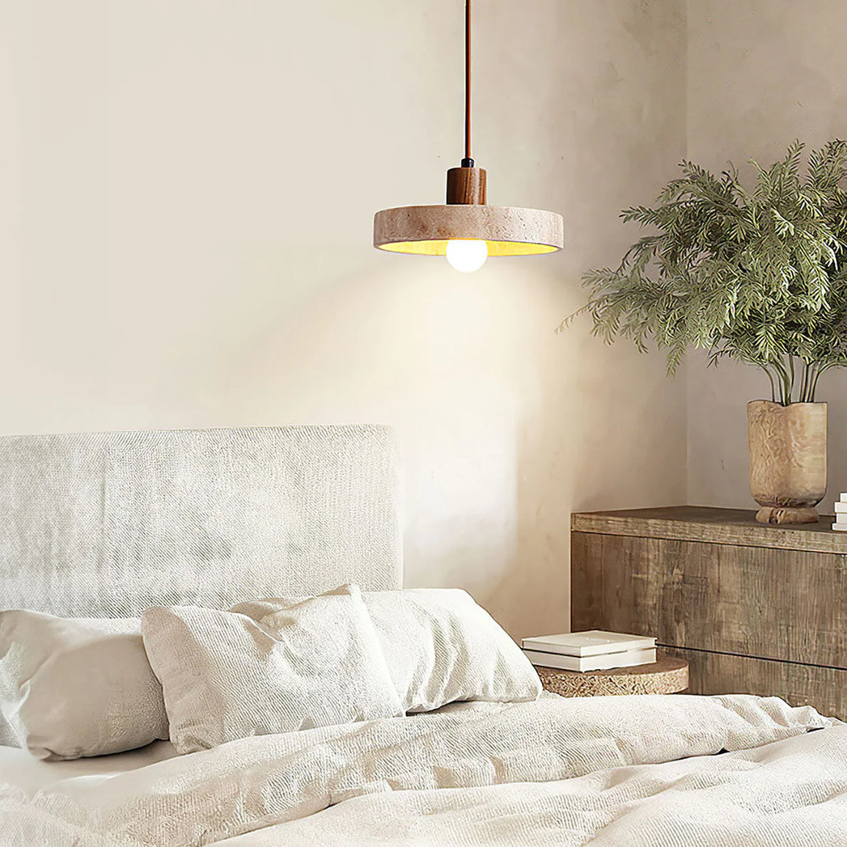 Travertine Piedra Wood Pendant Light