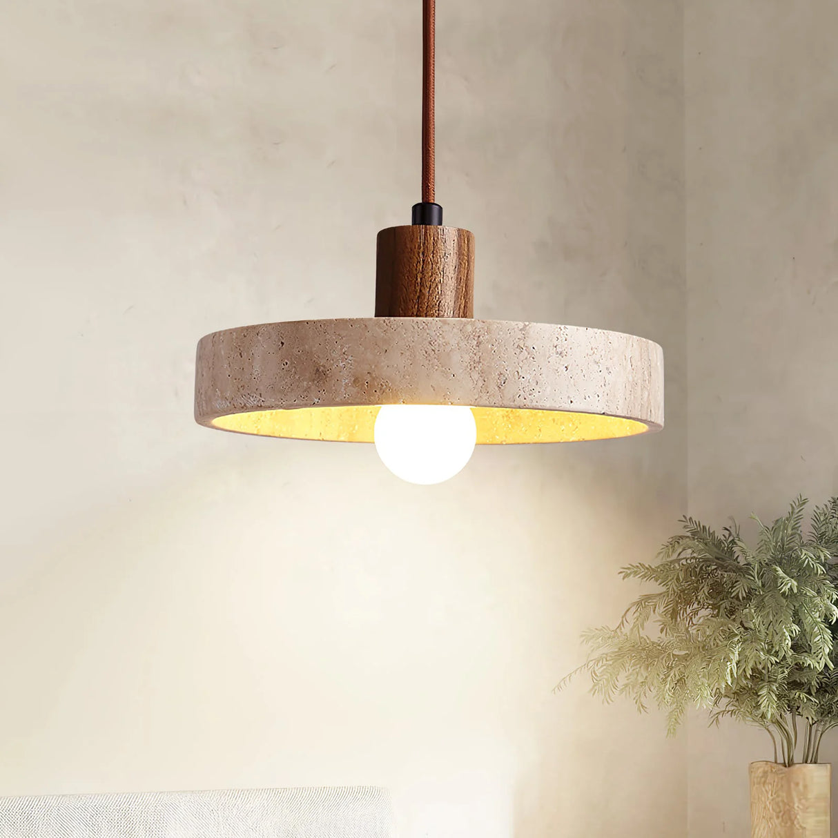 Travertine Piedra Wood Pendant Light
