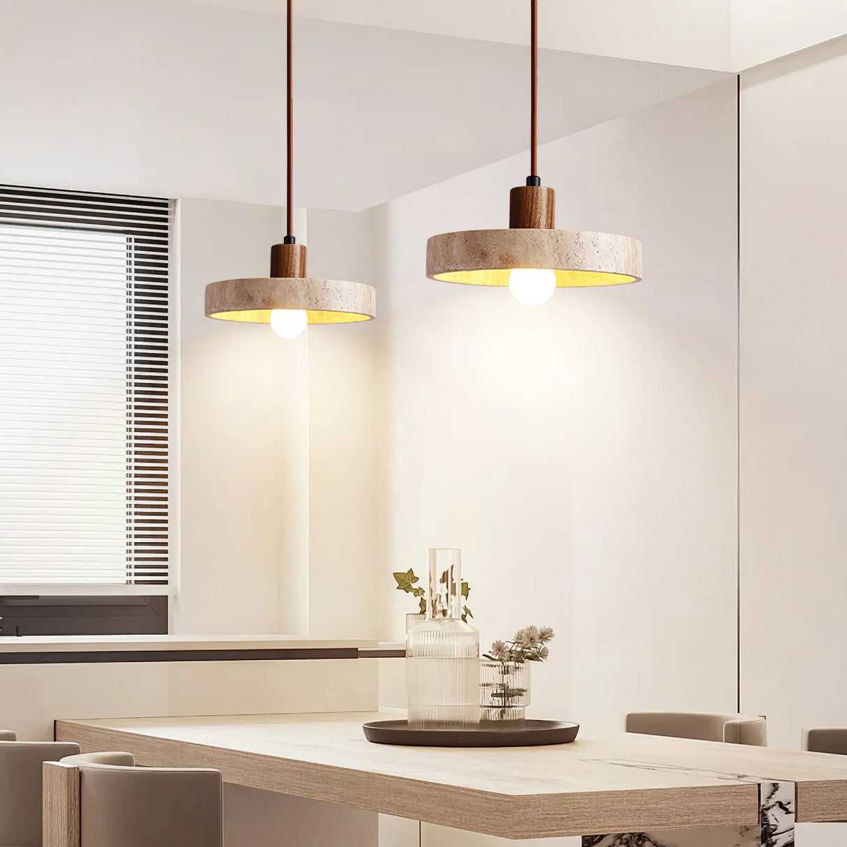 Travertine Piedra Wood Pendant Light