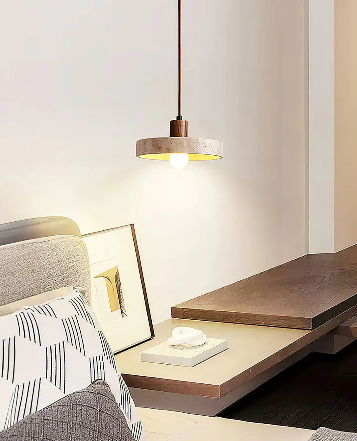 Travertine Piedra Wood Pendant Light