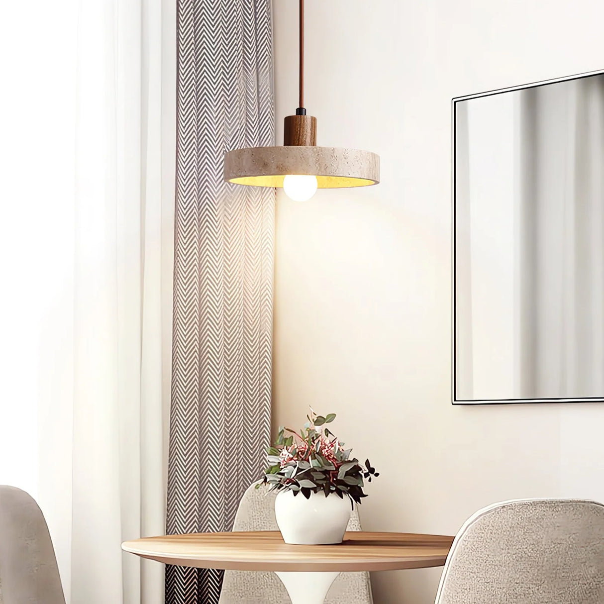 Travertine Piedra Wood Pendant Light