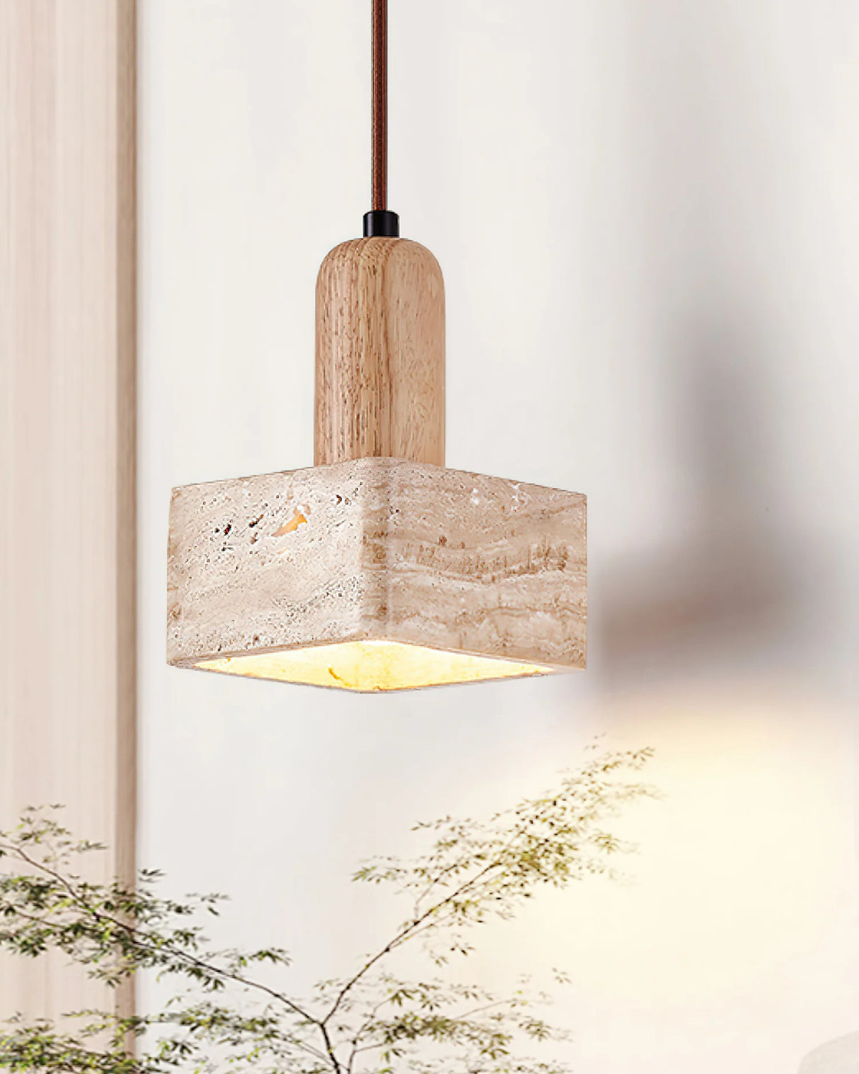 Travertine Talla Wood Pendant Lamp