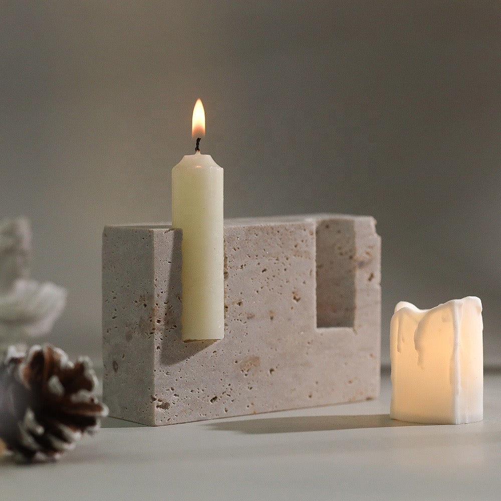 Calypso Marble Taper Candle Holder, 7"L x 6"W x 6"H