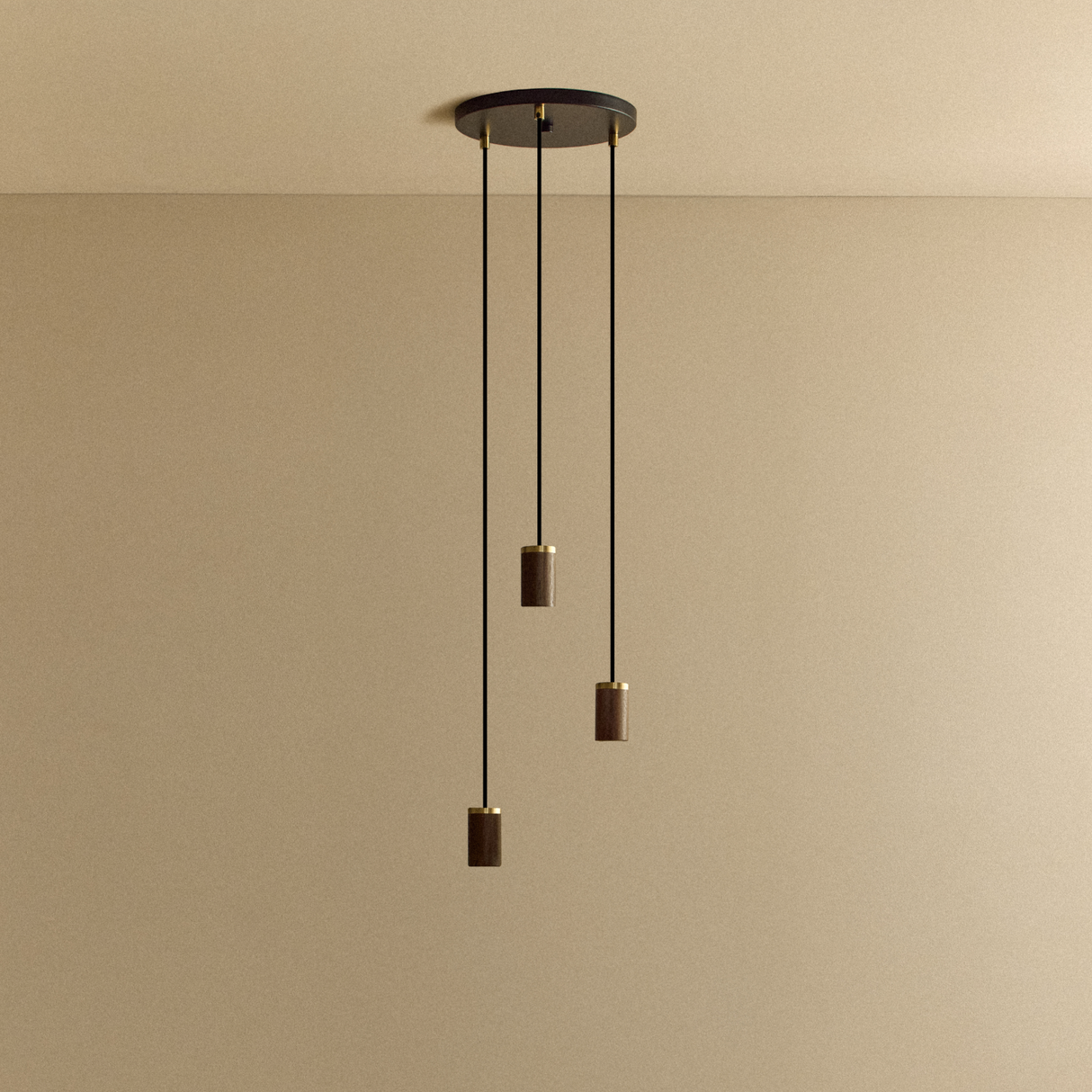 Triple Pendant in Walnut - Black Canopy