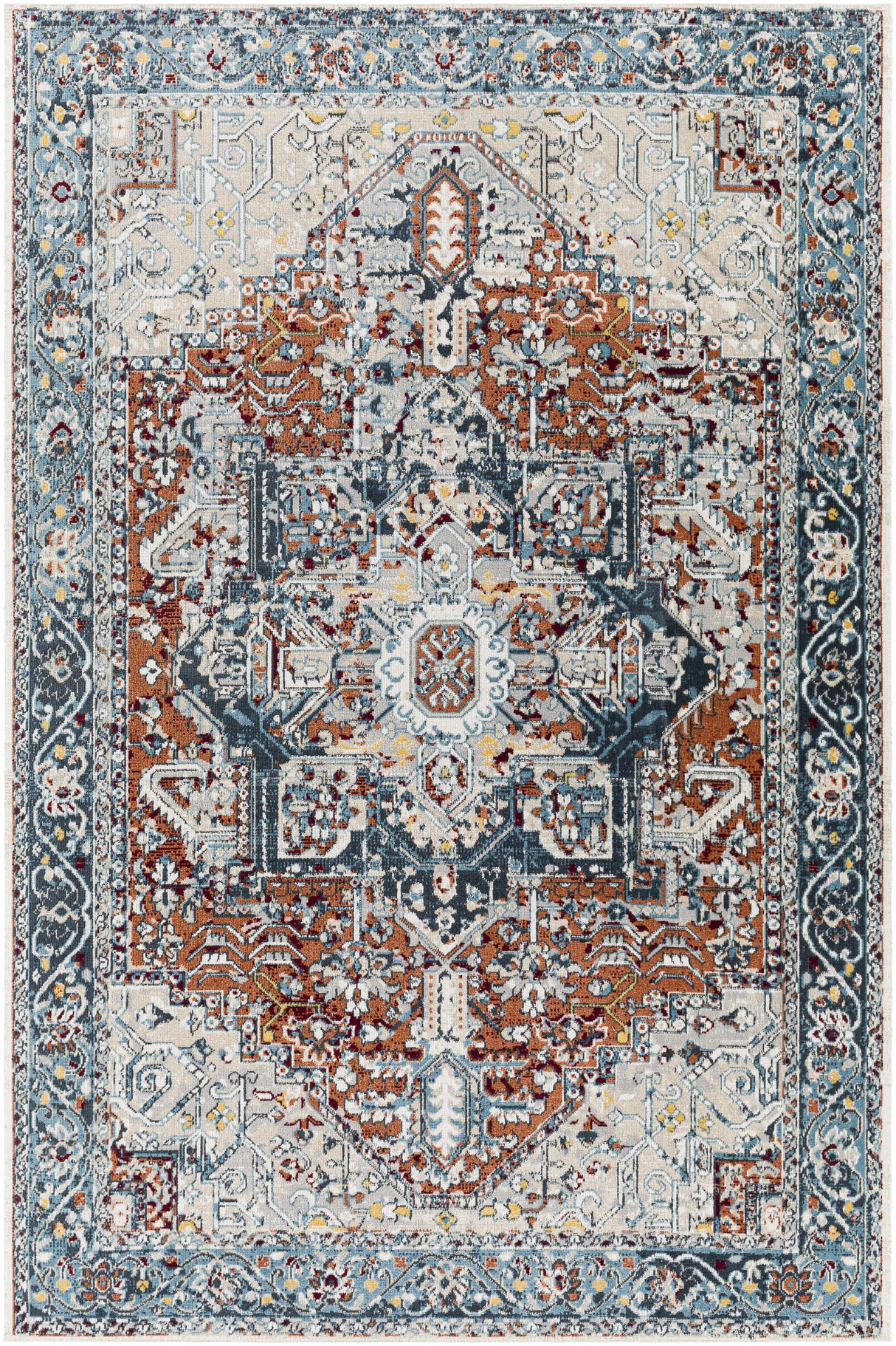 Cabacungan Blue & Rust Washable Area Rug - Clearance