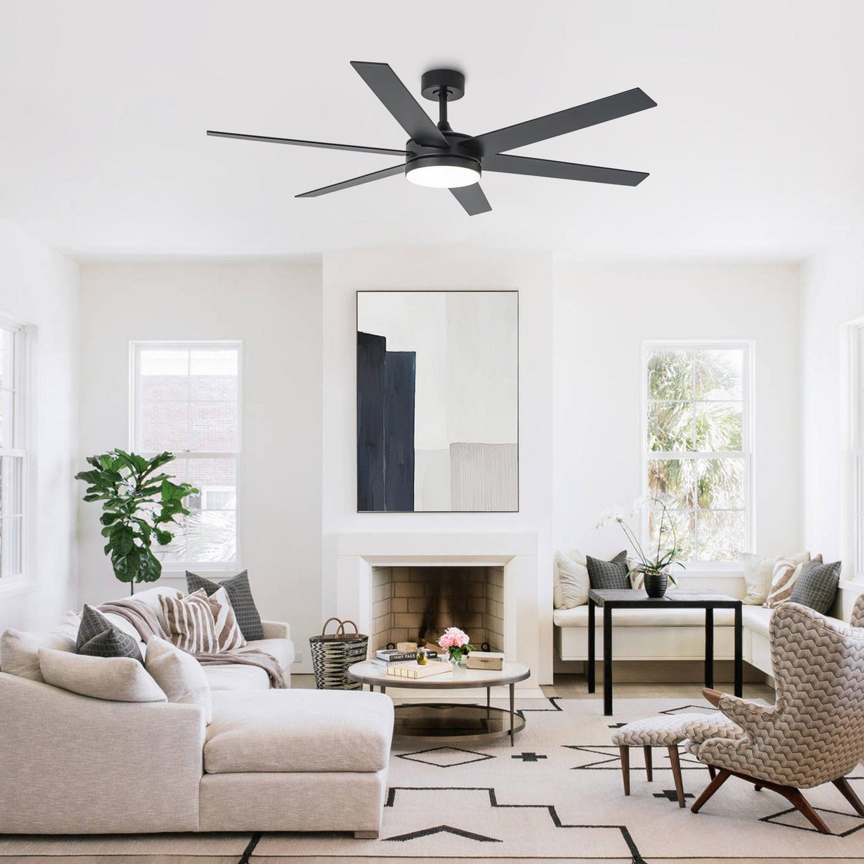 60" Volga DC Motor 6 Blades Modern Downrod Mount Ceiling Fan with Remote Control