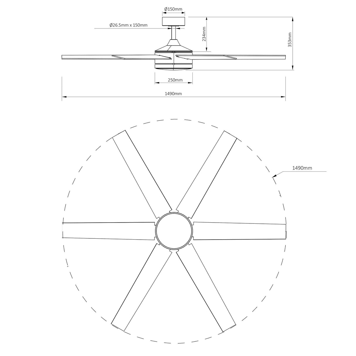 60" Volga DC Motor 6 Blades Modern Downrod Mount Ceiling Fan with Remote Control