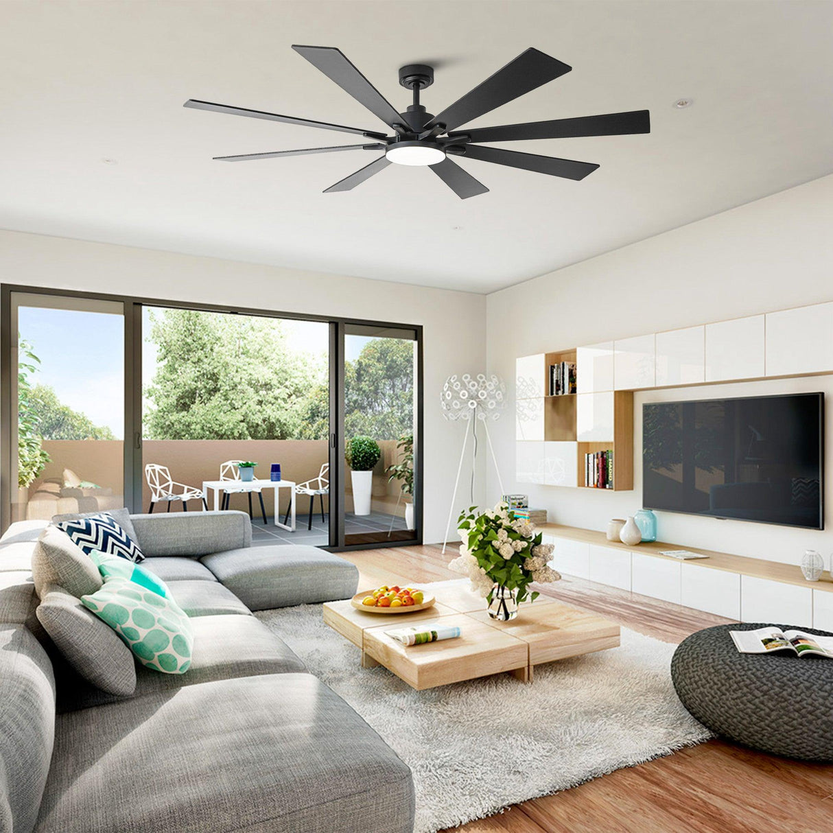 72 Inch Elbe Modern Downrod Mount Ceiling Fan with Light and Remote Control