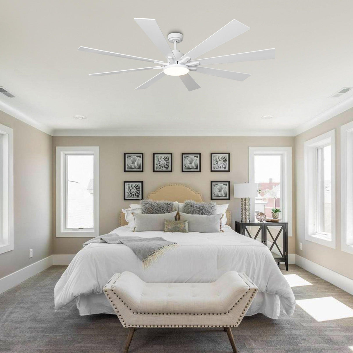 72 Inch Elbe Modern Downrod Mount Ceiling Fan with Light and Remote Control