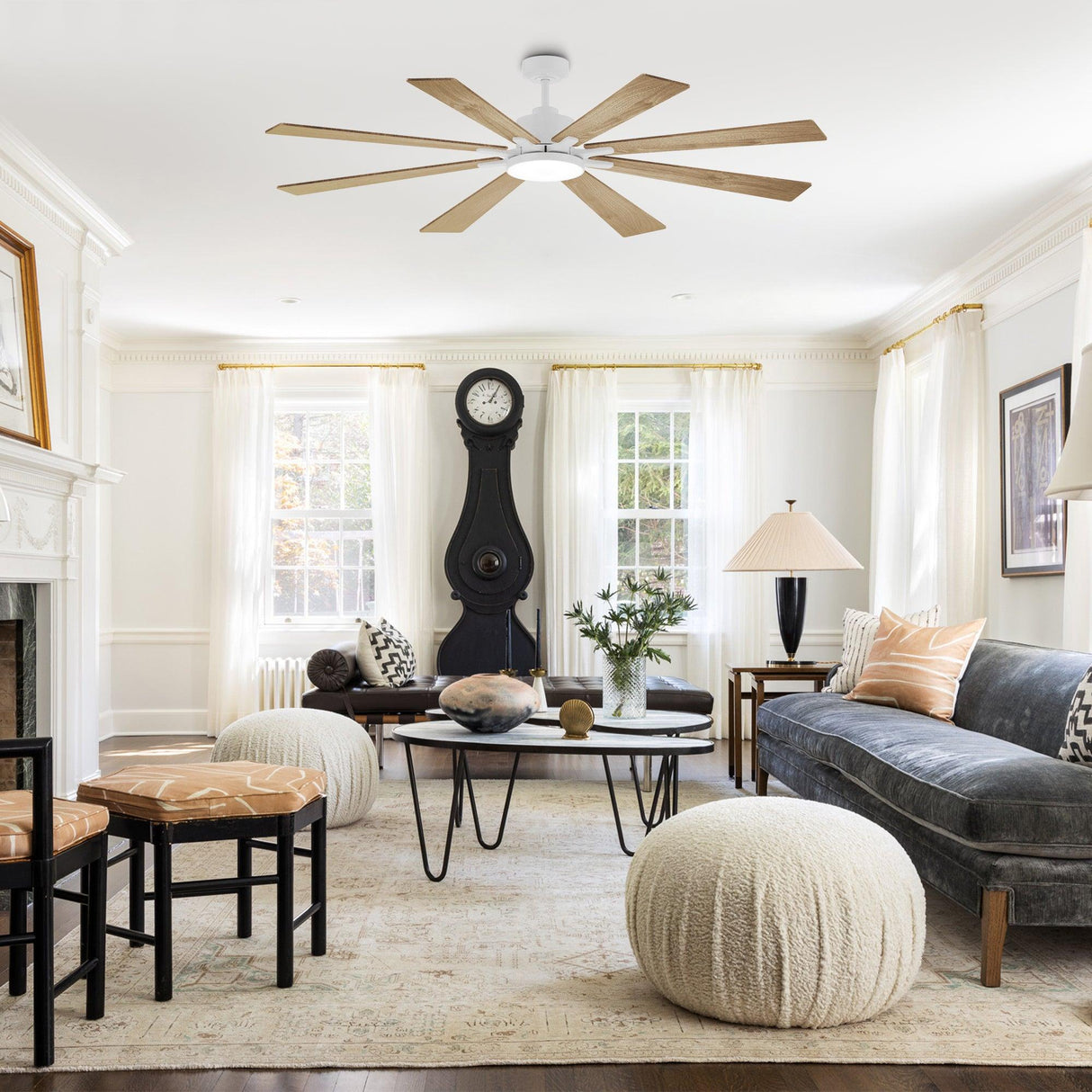 72 Inch Elbe Modern Downrod Mount Ceiling Fan with Light and Remote Control