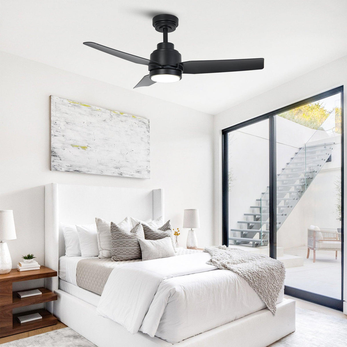 Vaczon 42 Inch DC Motor Modern Downrod Ceiling Fan with LED Light and Remote Control