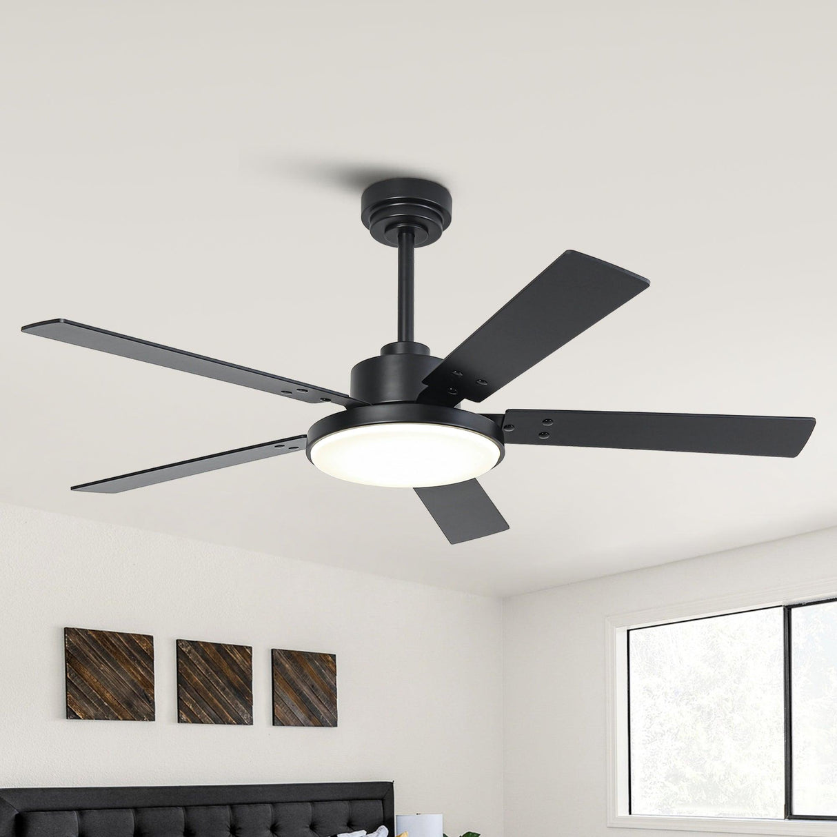 Vaczon 52 Inch 5 Blades DC Motor Modern Downrod Ceiling Fan with LED Light and Remote Control