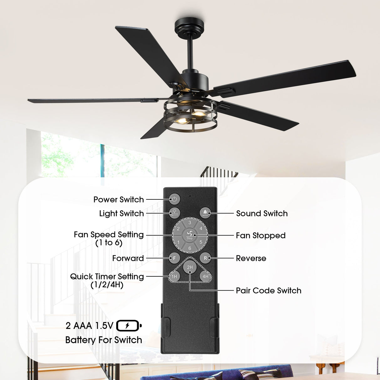 Vaczon 52 Inch 60 Inch Industrial Downrod Ceiling Fan with Light and APP & Remote Control
