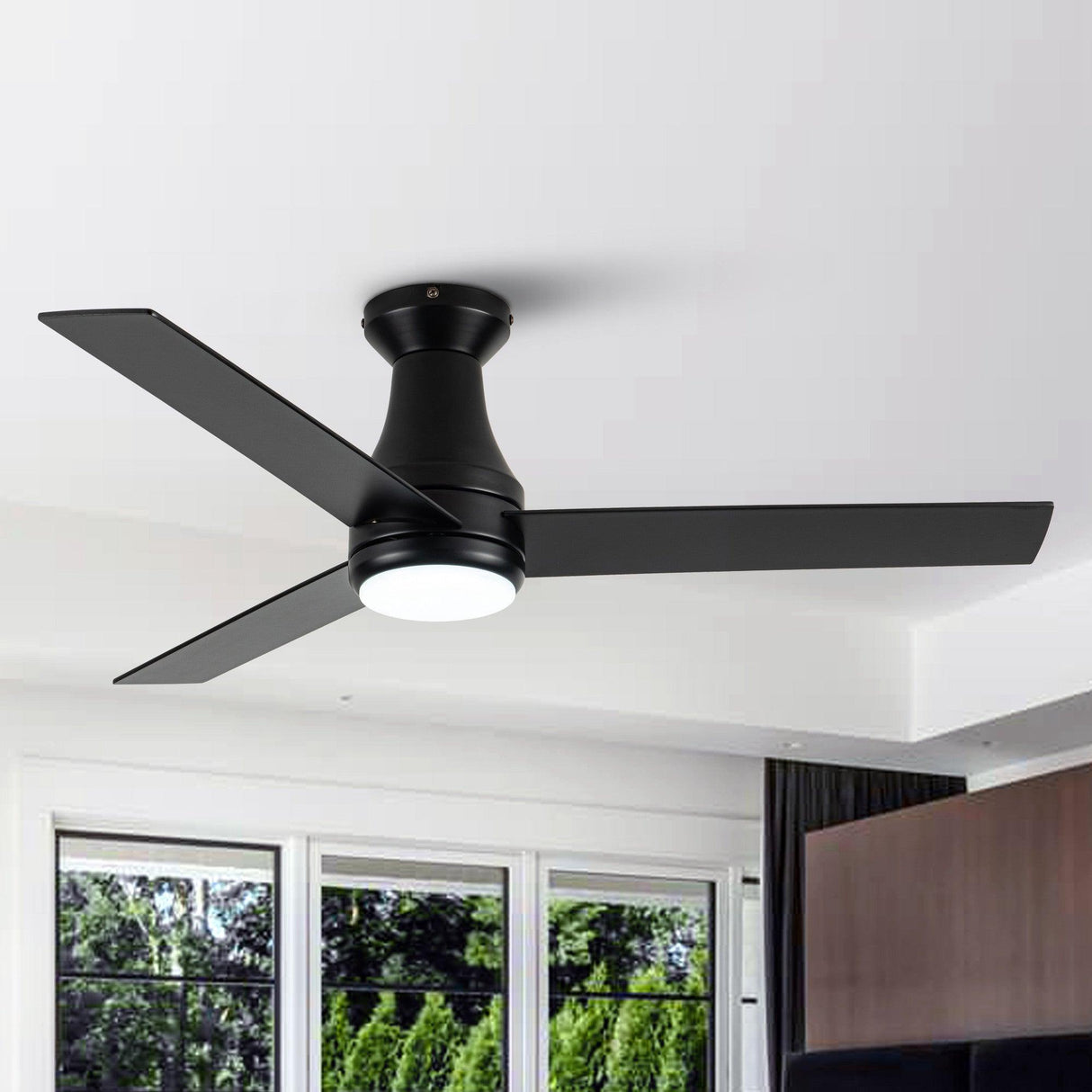 Vaczon 48" 3 Blades Flush Mount Ceiling Fan with Lighting and Remote Control