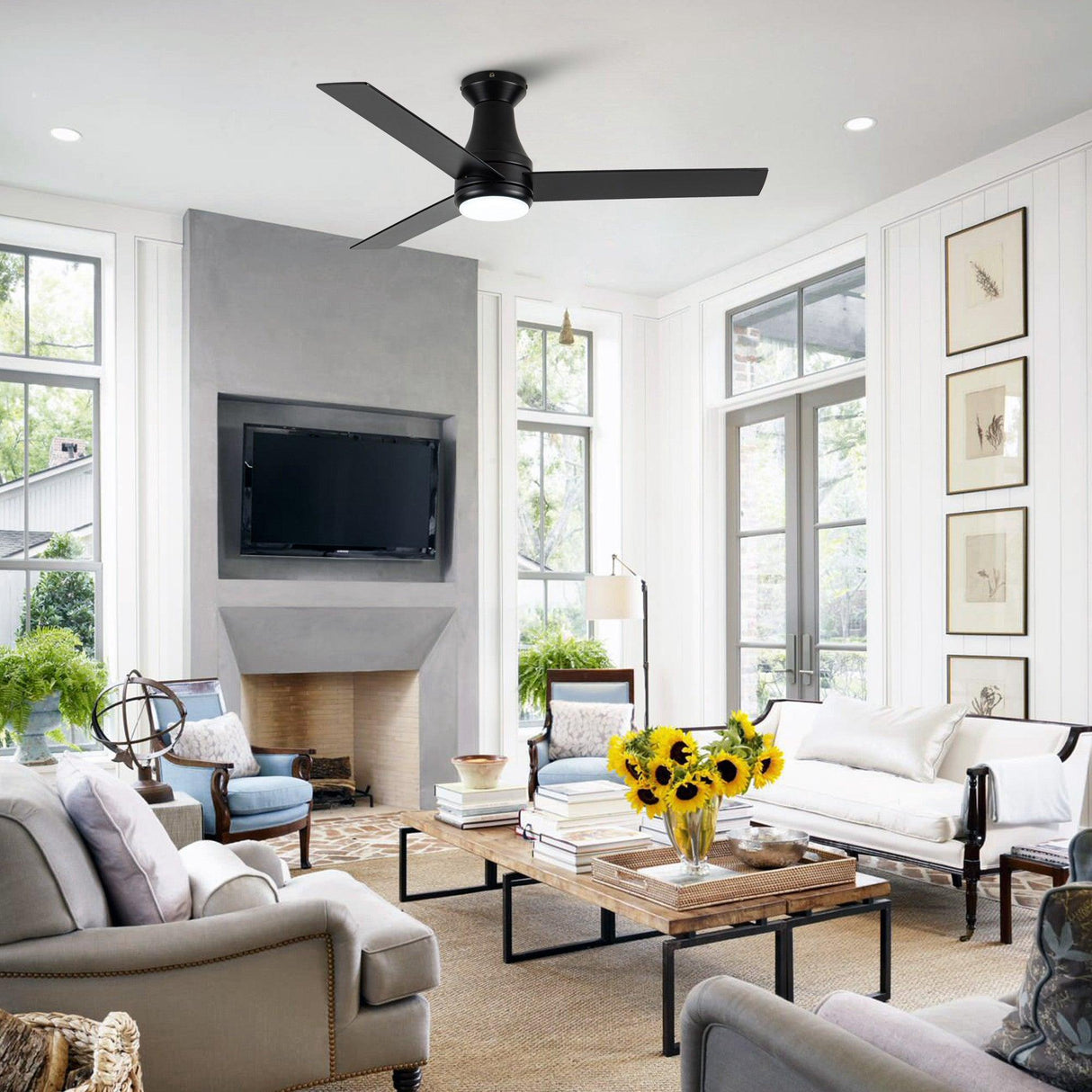 Vaczon 48" 3 Blades Flush Mount Ceiling Fan with Lighting and Remote Control