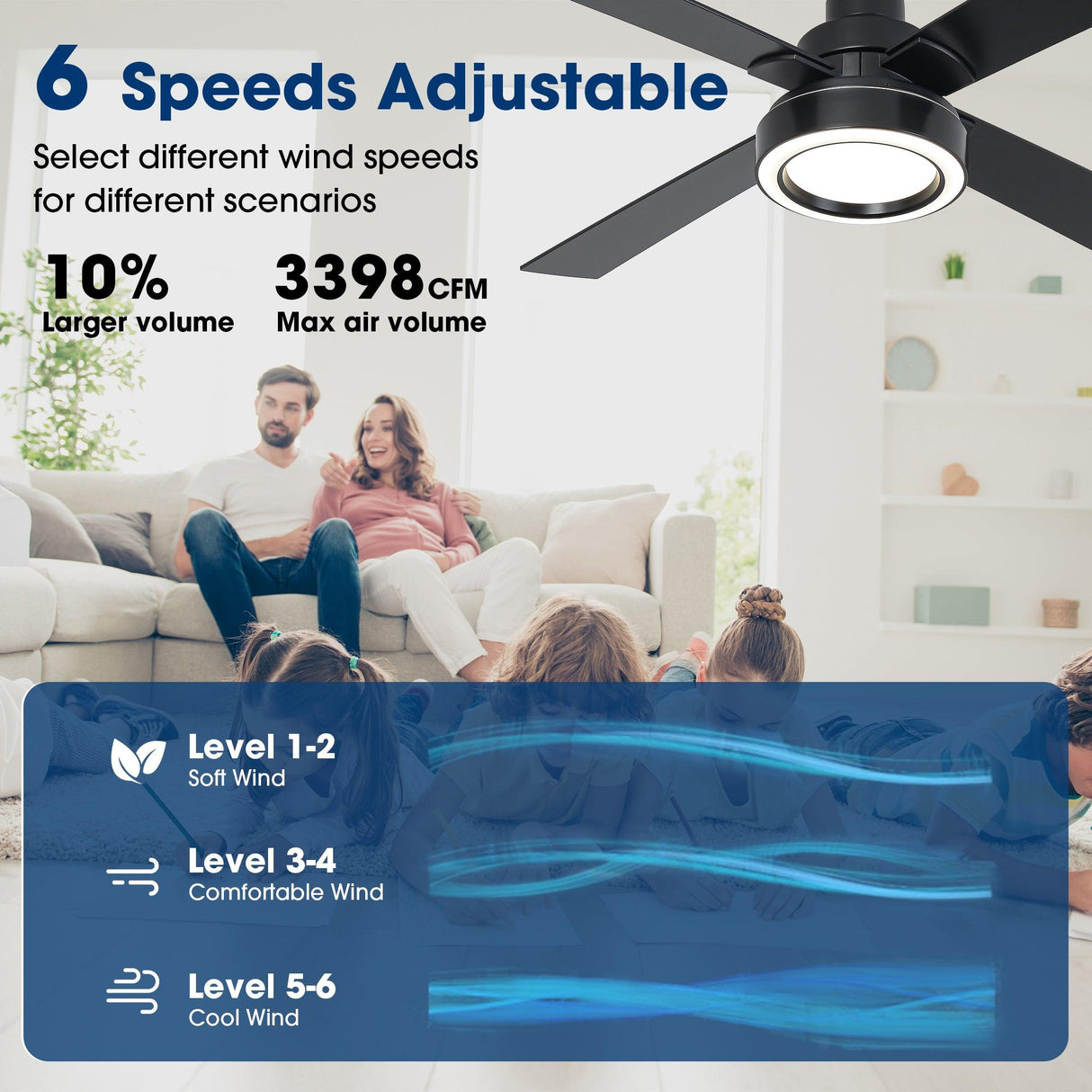 Vaczon 52 Inch 4 Blades DC Motor Modern Downrod Ceiling Fan with LED Light and Remote Control