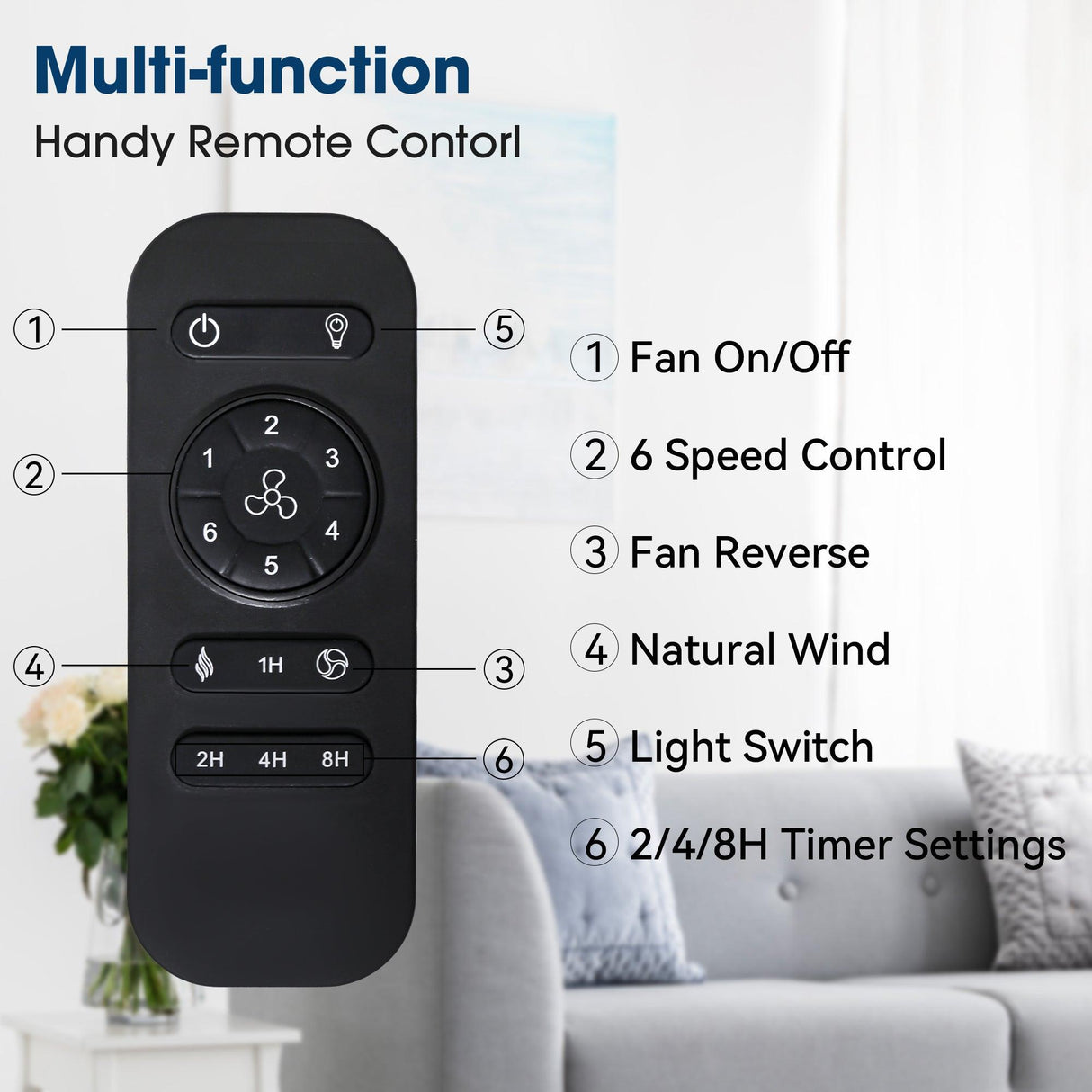 Vaczon 52 Inch 4 Blades DC Motor Modern Downrod Ceiling Fan with LED Light and Remote Control