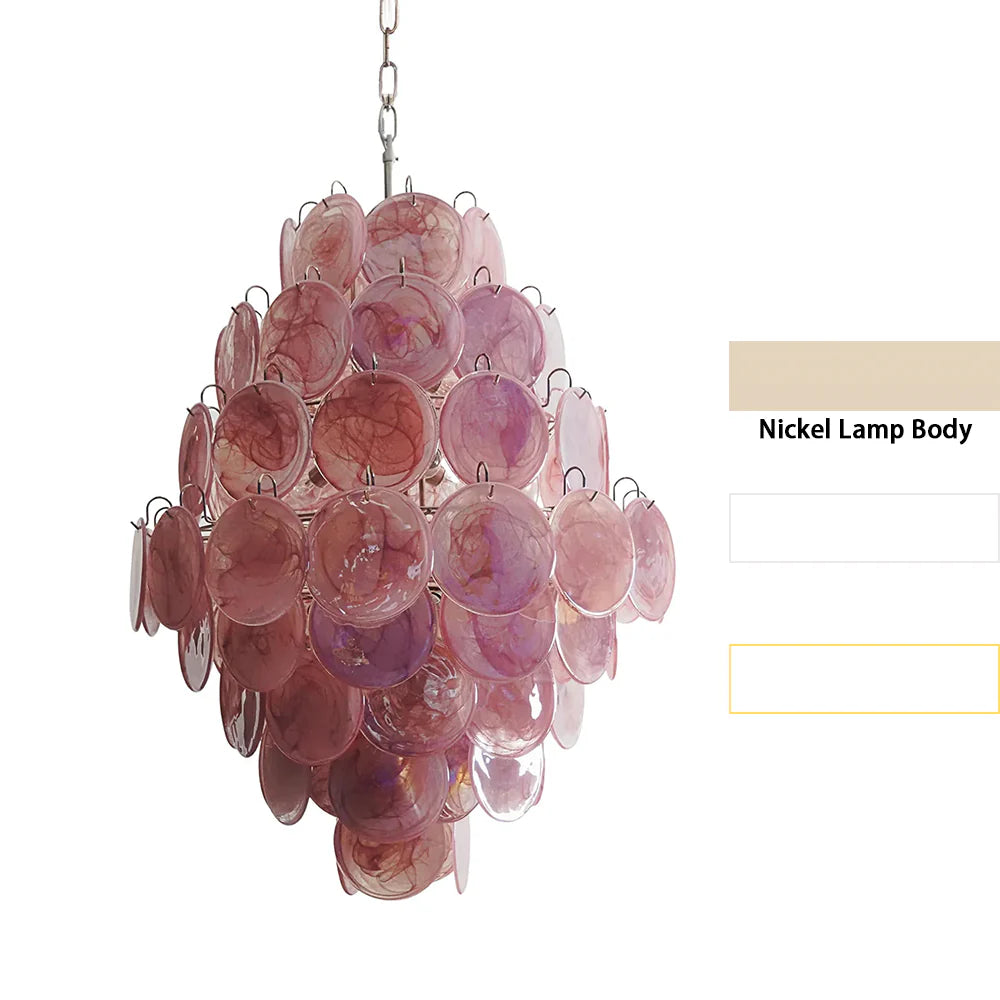 Vintage Murano Pink Disks Chandelier