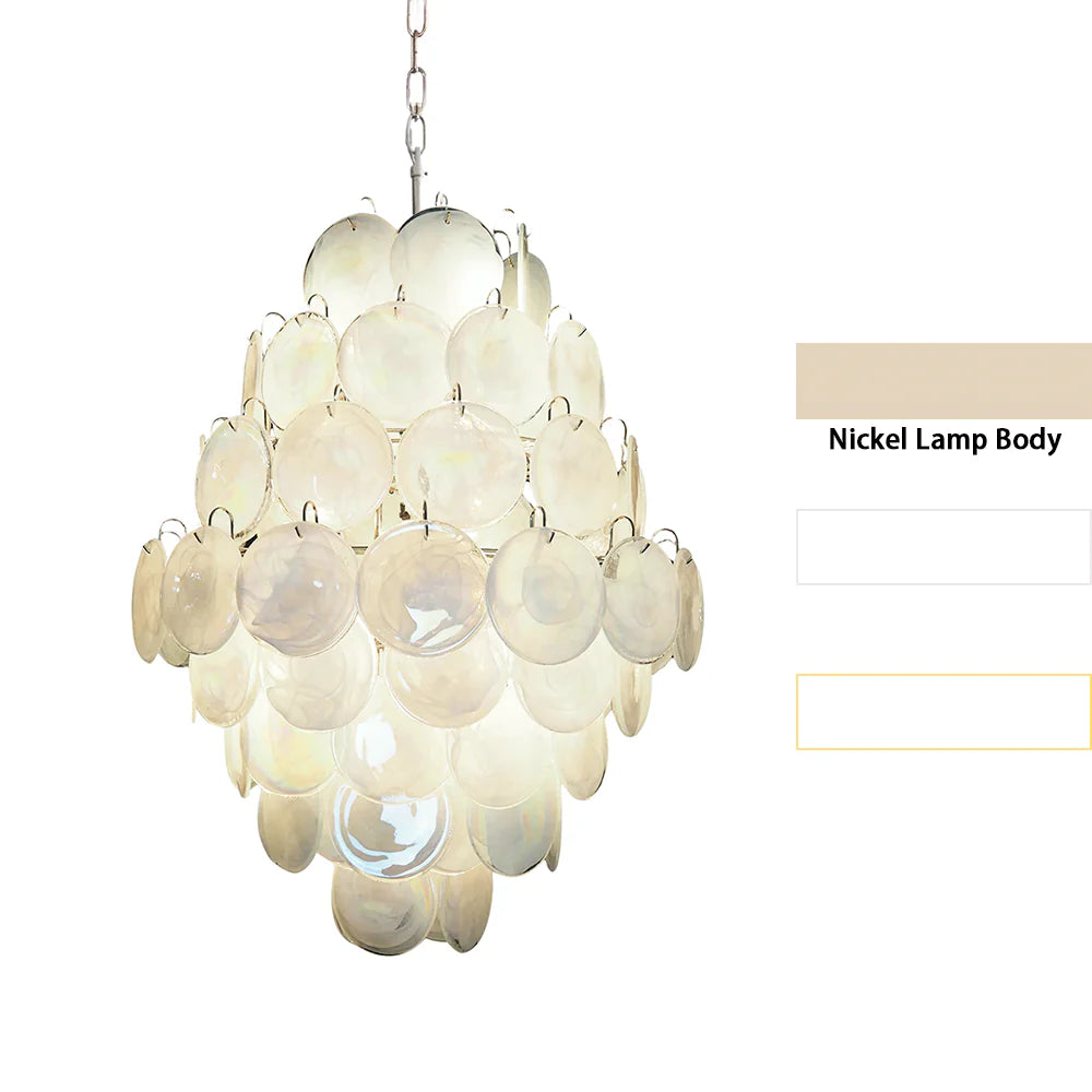 Vintage Murano White Disks Chandelier