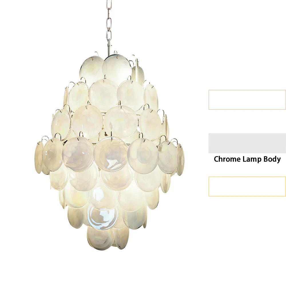 Vintage Murano White Disks Chandelier