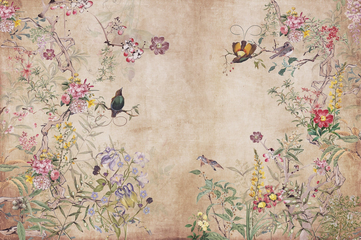 Chinoiserie Grunge Background Wall Mural