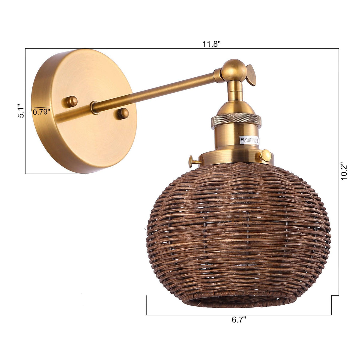 1-Light Traditional Rattan Golden Wall Sconce Light