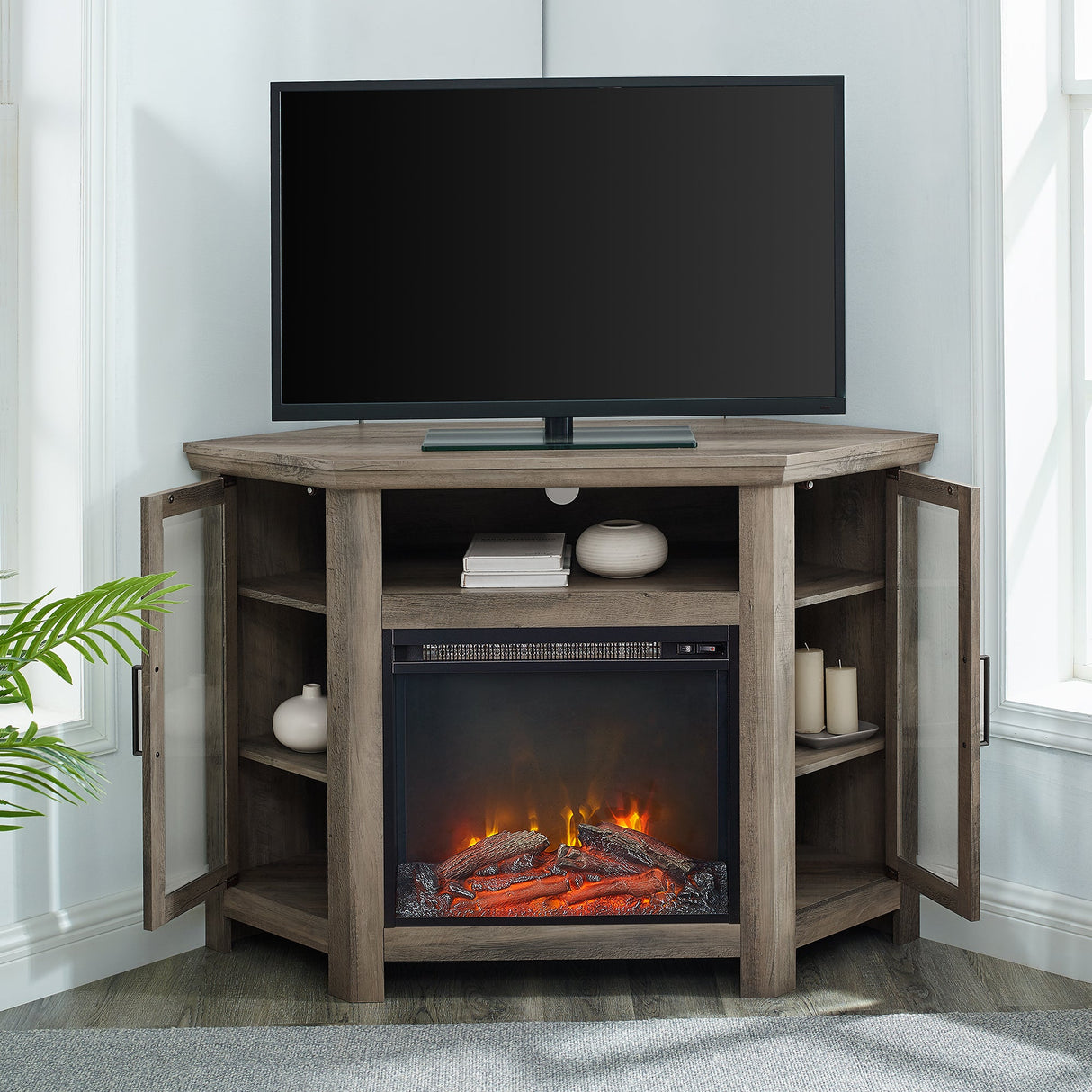 Barn 48" Wood Corner Fireplace TV Stand
