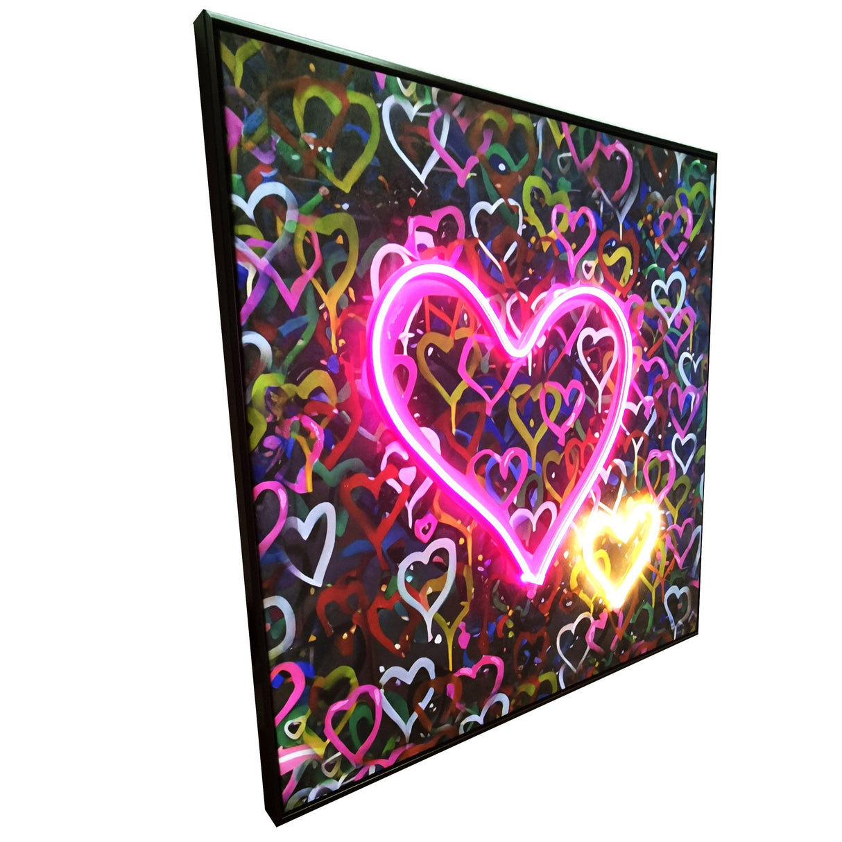 Banksy Hearts Street Art | LED Canvas | Pink Neon Heart Wall Décor