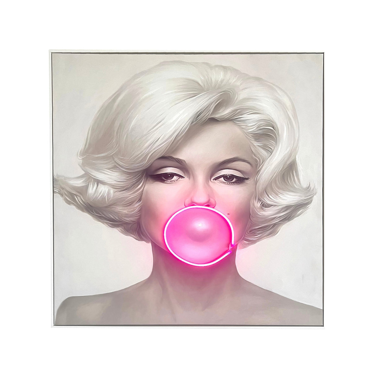 Marilyn Monroe Bubble Gum LED Wall Art – Pink LED Canvas with Bubble Accent
