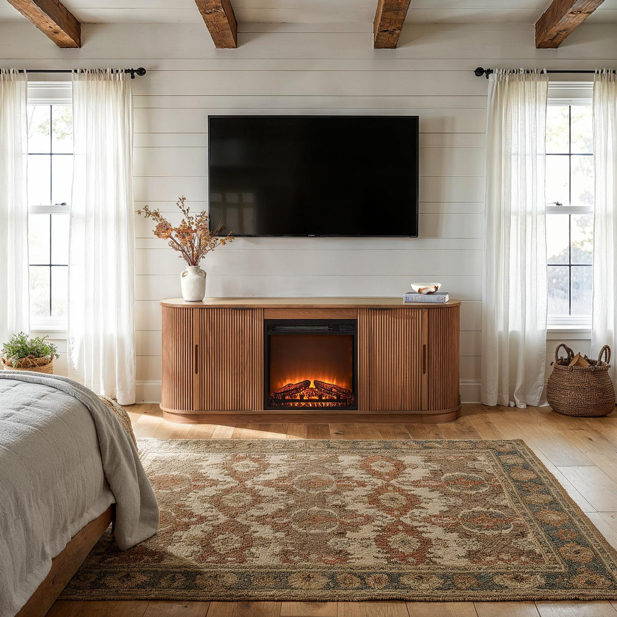 Chloe Modern Scandinavian Reeded Fireplace TV Stand in 2 Sizes