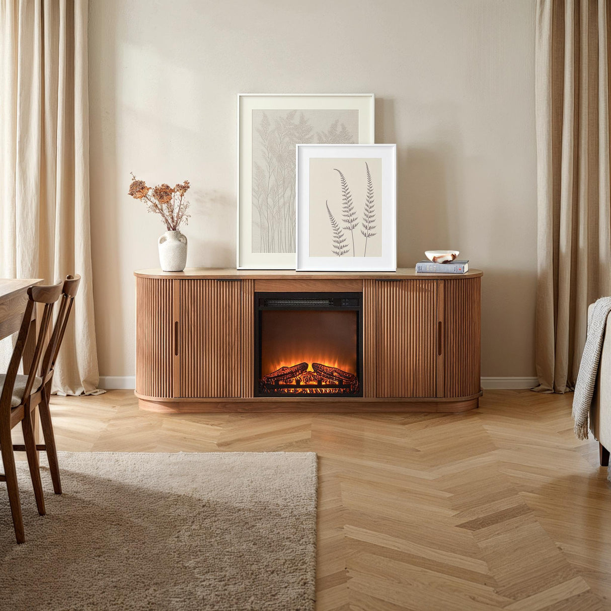 Chloe Modern Scandinavian Reeded Fireplace TV Stand in 2 Sizes