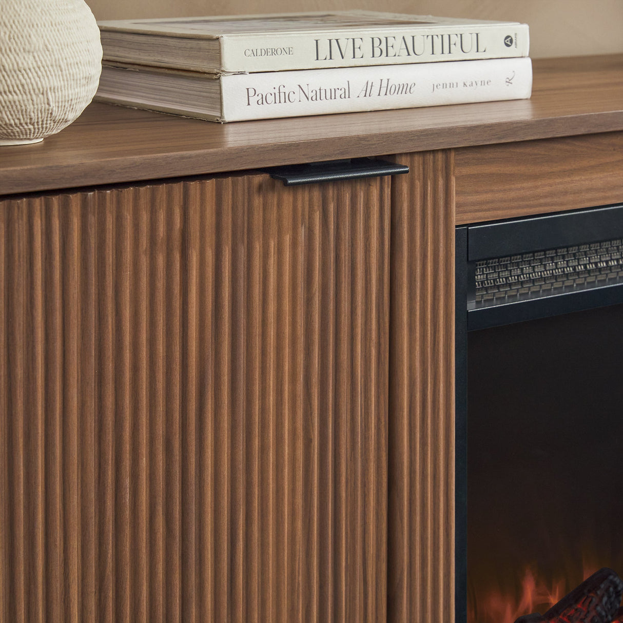 Chloe Modern Scandinavian Reeded Fireplace TV Stand in 2 Sizes