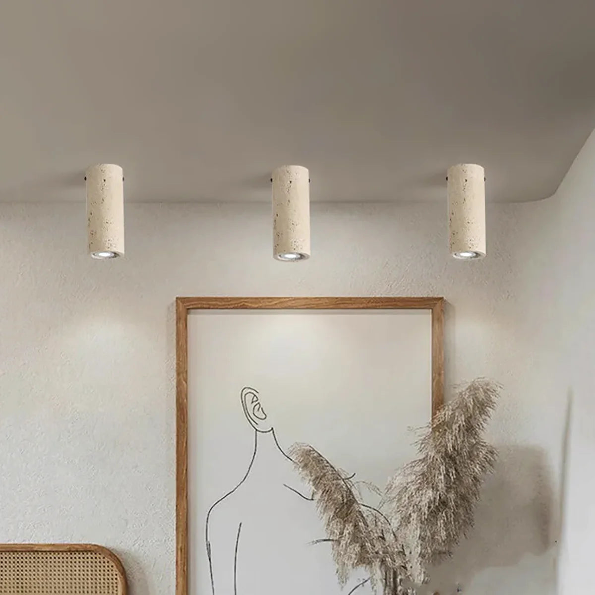 Wabi Sabi Cylinder Travertine Ceiling Lamp