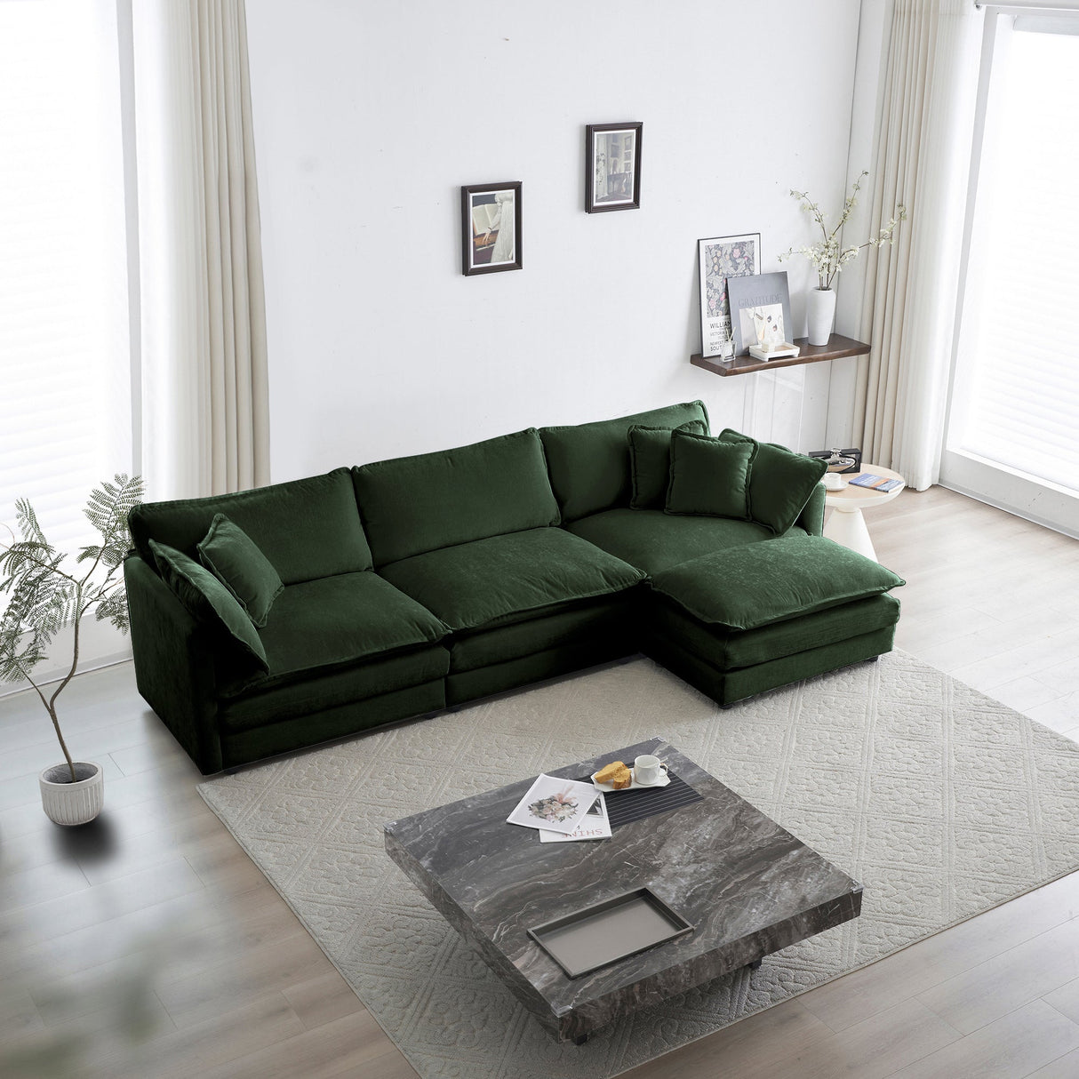 Walker Edison | Chenille Modular Cloud Couch with L-Shaped Sectional and Ottoman