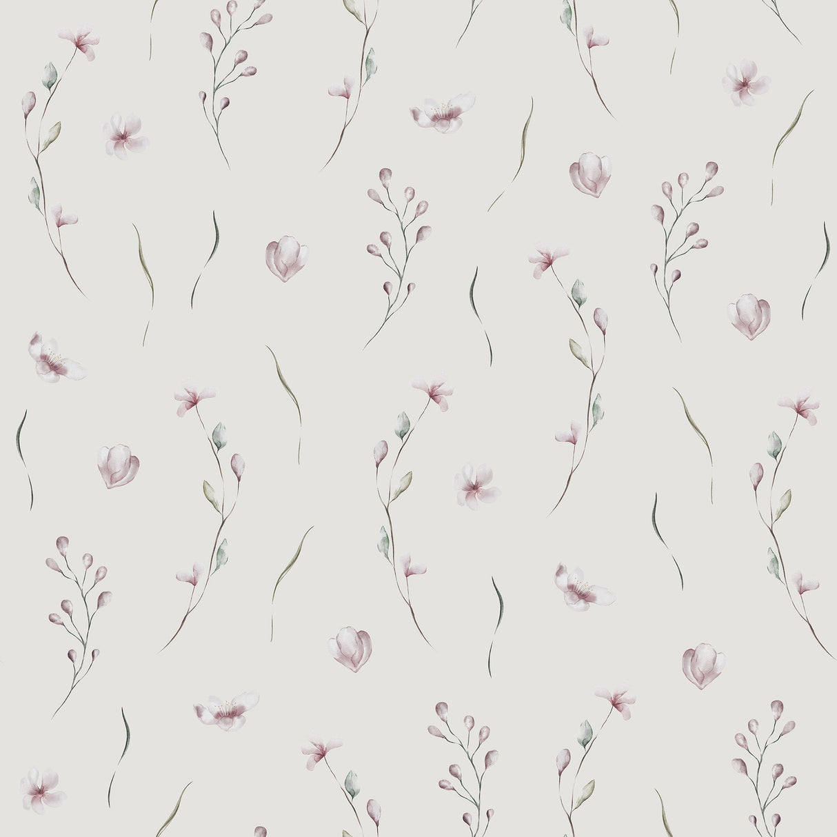 Green and Pink Floral Removable Wallpaper