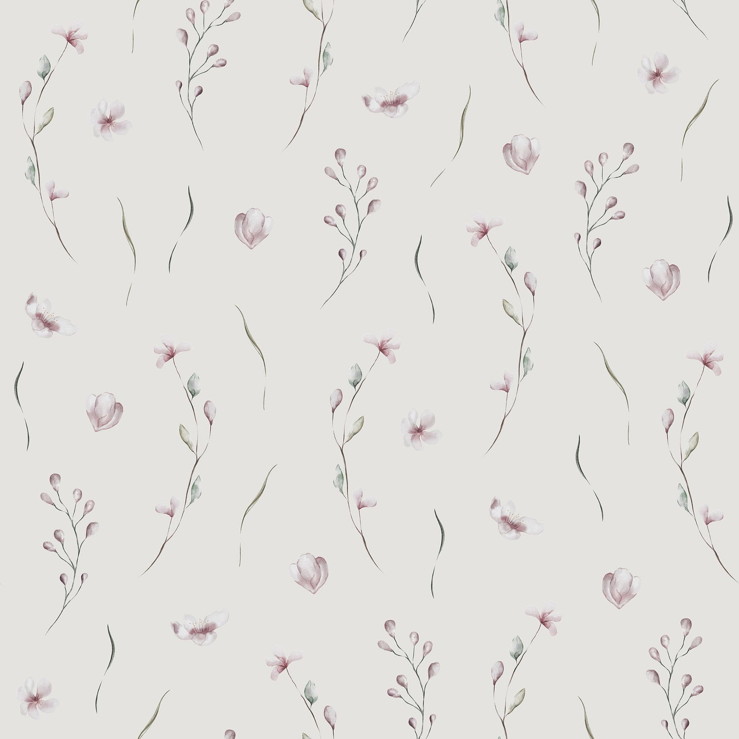 Green and Pink Floral Removable Wallpaper