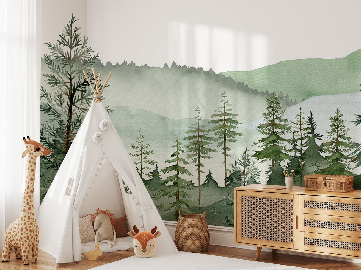 Mountain Wallpaper Watercolor Forest Mural