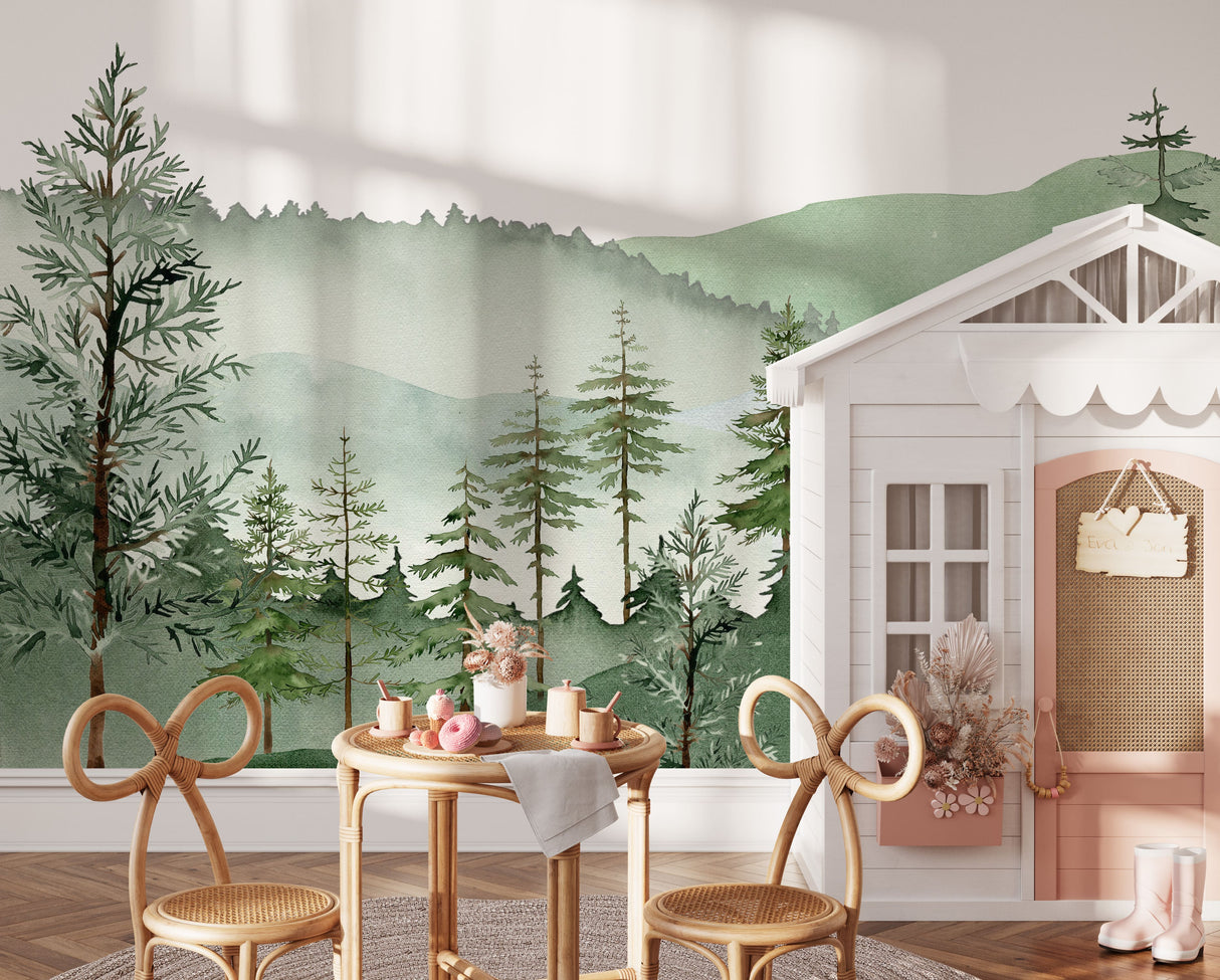 Mountain Wallpaper Watercolor Forest Mural