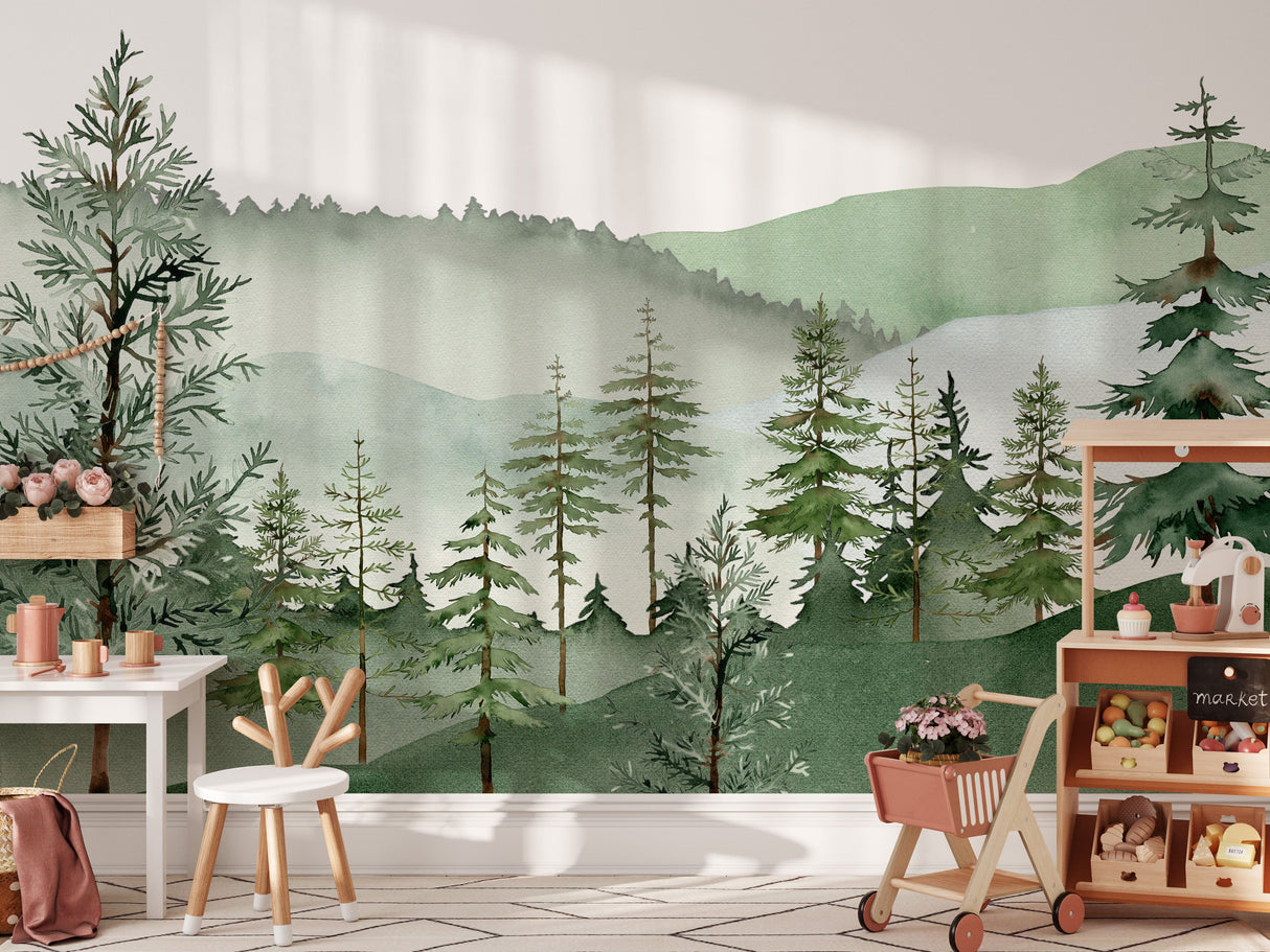 Mountain Wallpaper Watercolor Forest Mural